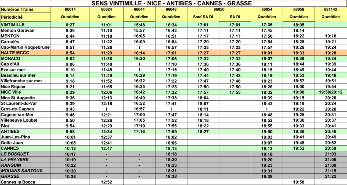 horaires TER 1