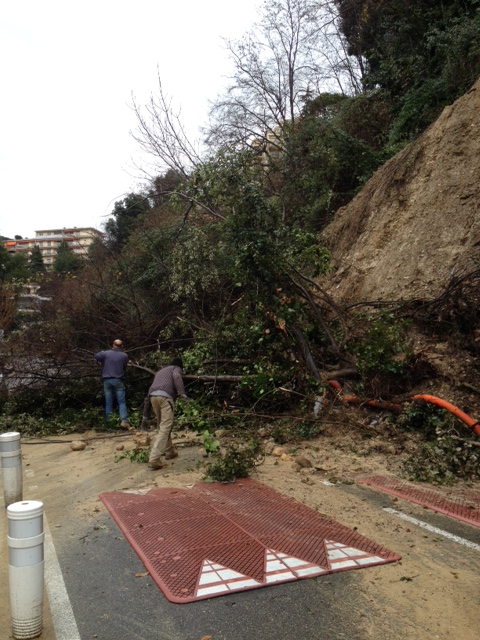 17/01/2014: L'avenue Henri-Dunant à Nice a été fermée à cause d'un glissement de terrain sur la route. -nicematin.net